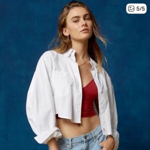 BDG White Cropped Shirt with Red Top